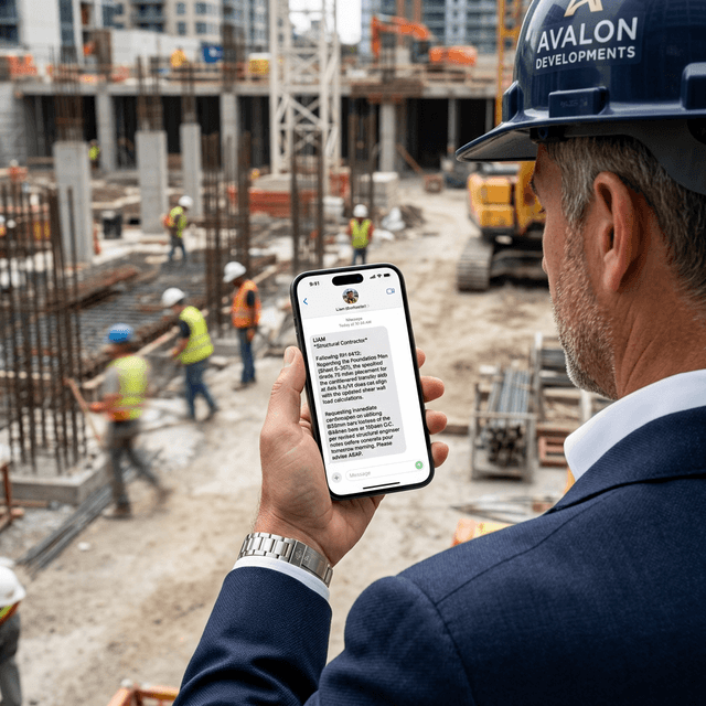 A developer looking at a high-end, automated SMS text from a contractor.