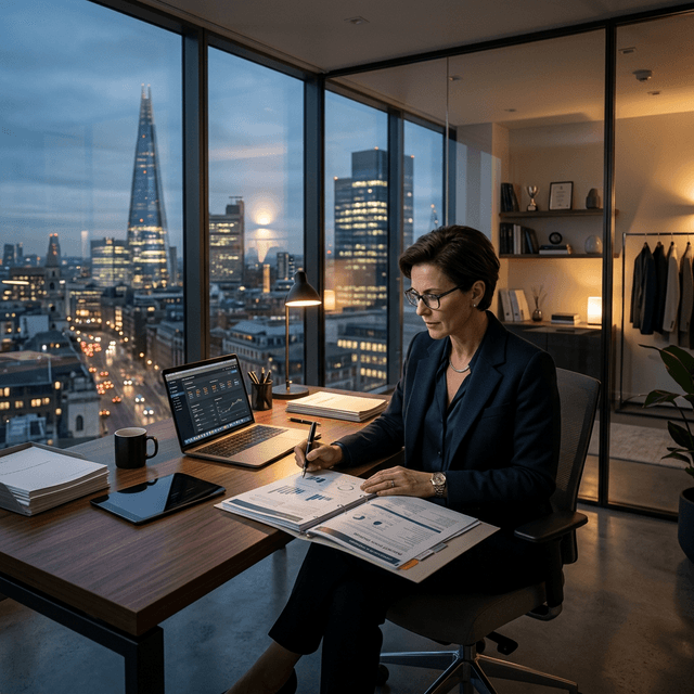 A project manager reviewing a pre-qualified client dossier generated automatically.